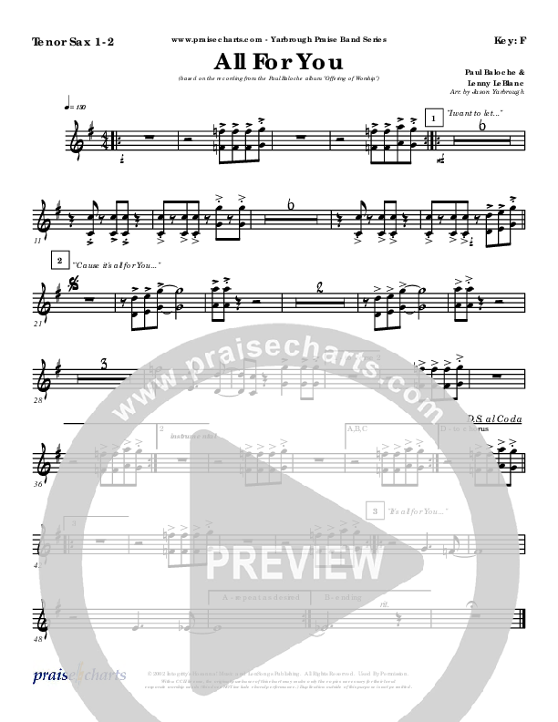 All For You Tenor Sax 1/2 (Paul Baloche)