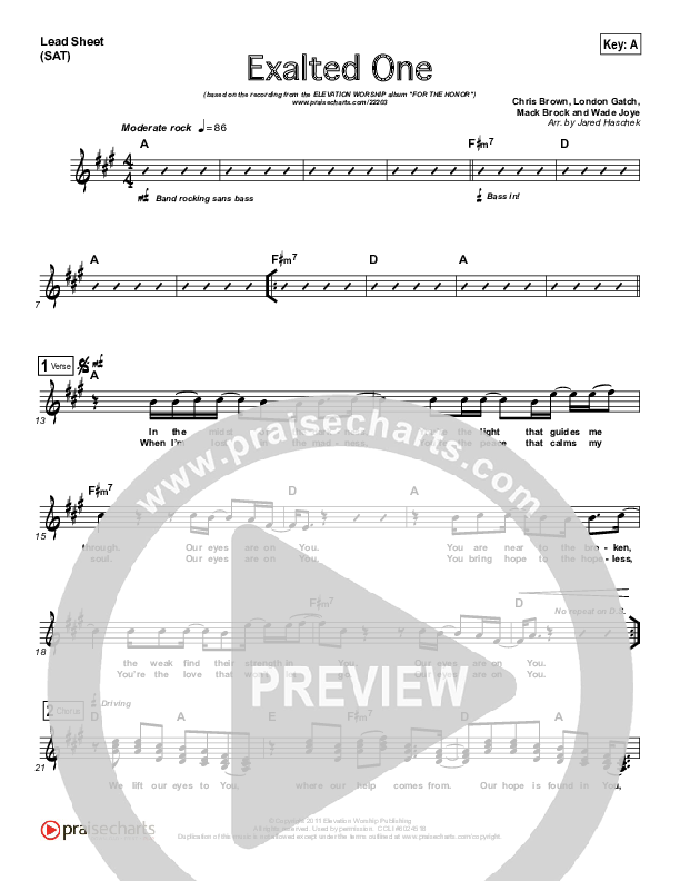Exalted One Lead Sheet (Elevation Worship)