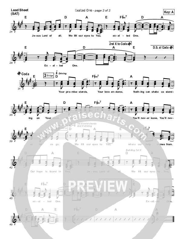 Exalted One Lead Sheet (Elevation Worship)
