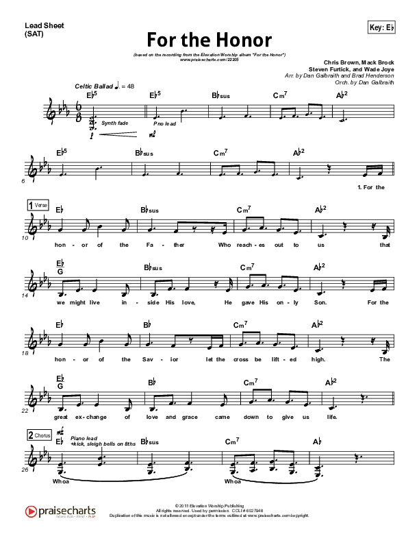 For The Honor Lead Sheet (SAT) (Elevation Worship)