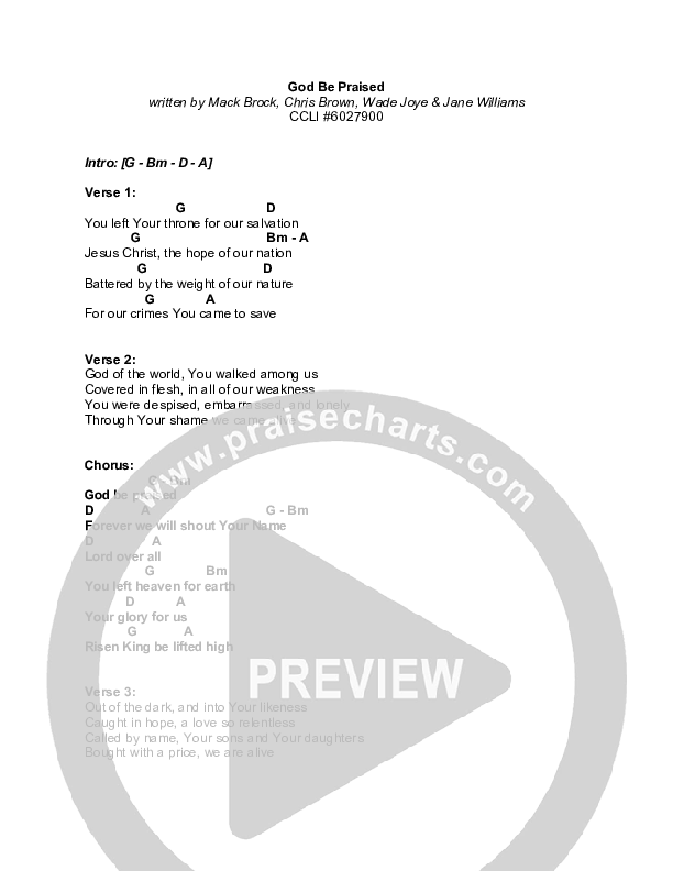 God Be Praised Chords PDF (Elevation Worship) - PraiseCharts
