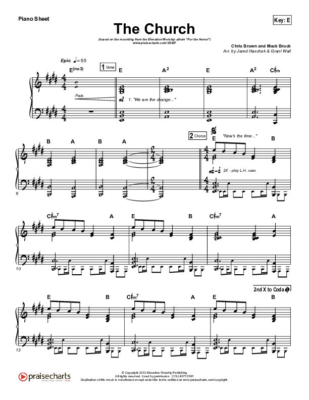 The Church Piano Sheet (Elevation Worship)
