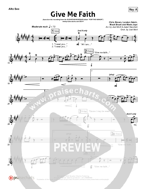 Give Me Faith Alto Sax (Elevation Worship)