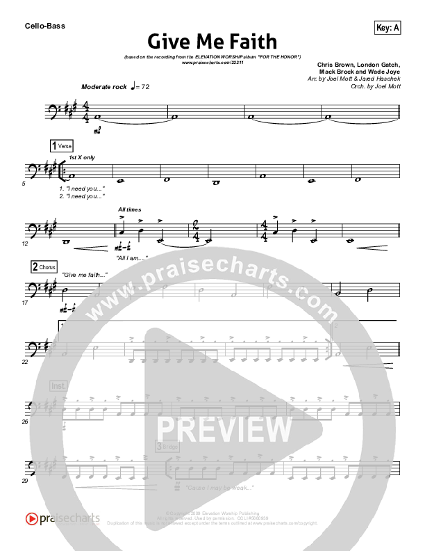 Give Me Faith Cello/Bass (Elevation Worship)