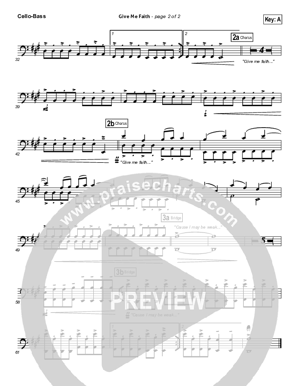 Give Me Faith Cello/Bass (Elevation Worship)