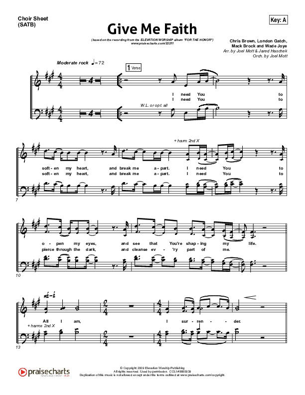 Give Me Faith Choir Sheet (SATB) (Elevation Worship)