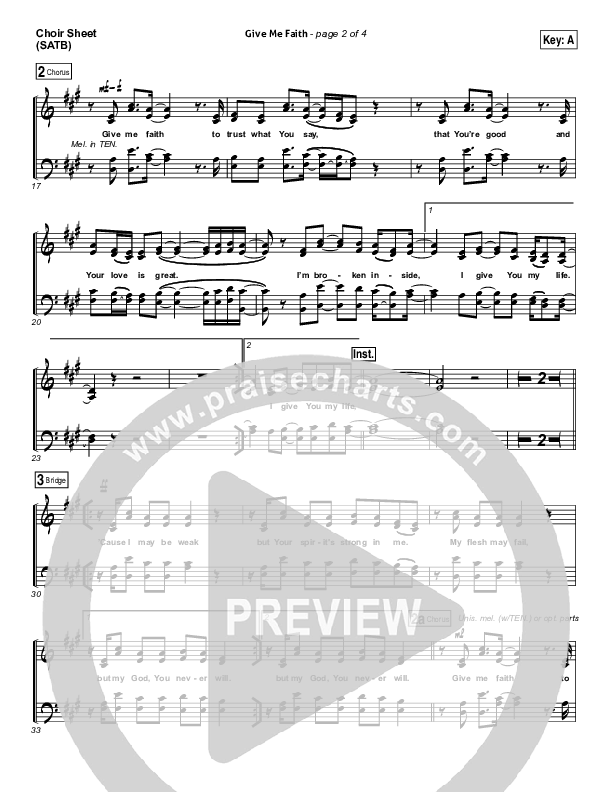 Give Me Faith Choir Sheet (SATB) (Elevation Worship)