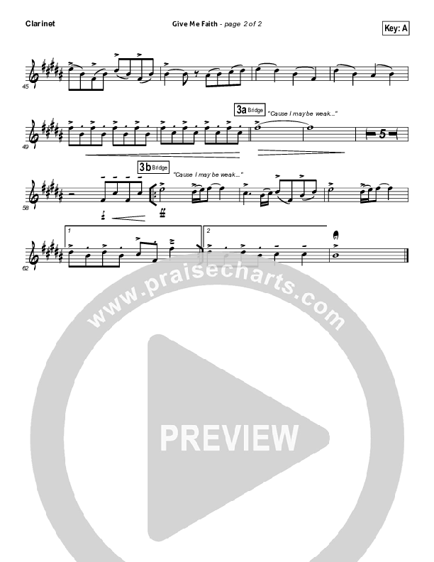 Give Me Faith Clarinet (Elevation Worship)