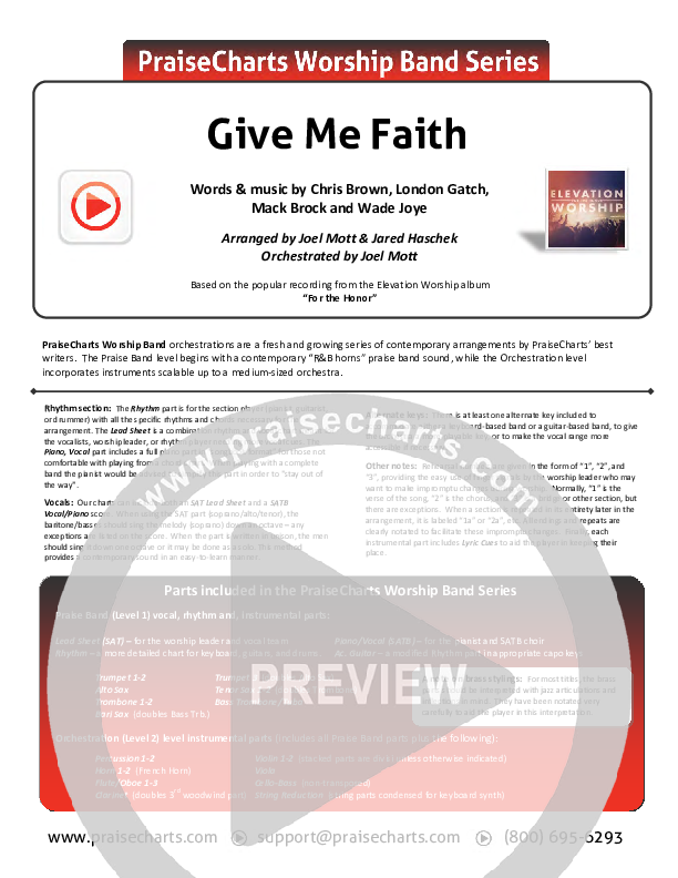 Give Me Faith Cover Sheet (Elevation Worship)