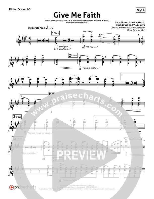 Give Me Faith Flute/Oboe 1/2/3 (Elevation Worship)