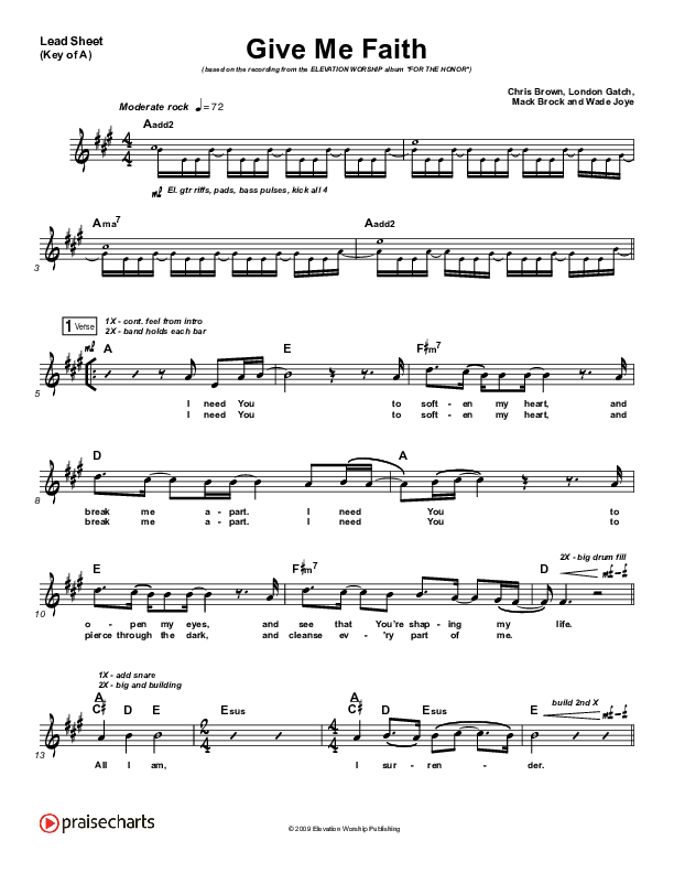 Give Me Faith Lead Sheet (Melody) (Elevation Worship)