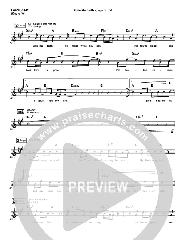 Give Me Faith Lead Sheet (Melody) (Elevation Worship)