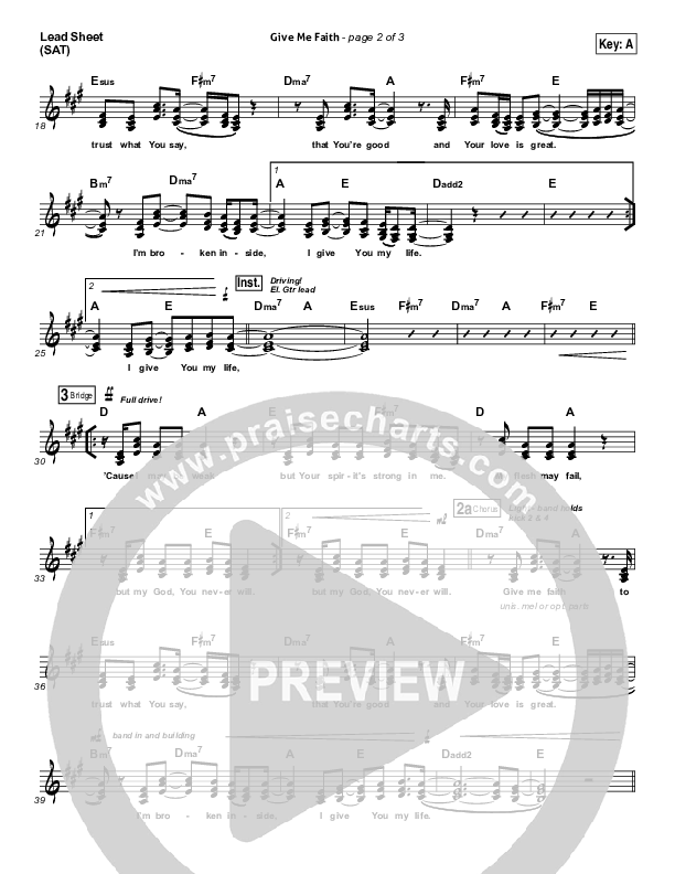 Give Me Faith Lead Sheet (SAT) (Elevation Worship)