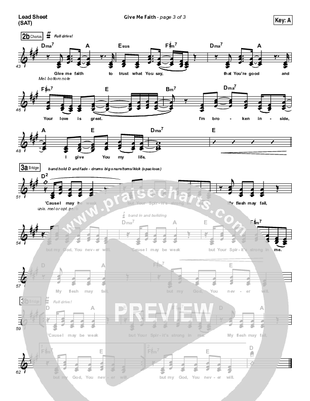 Give Me Faith Lead Sheet (SAT) (Elevation Worship)