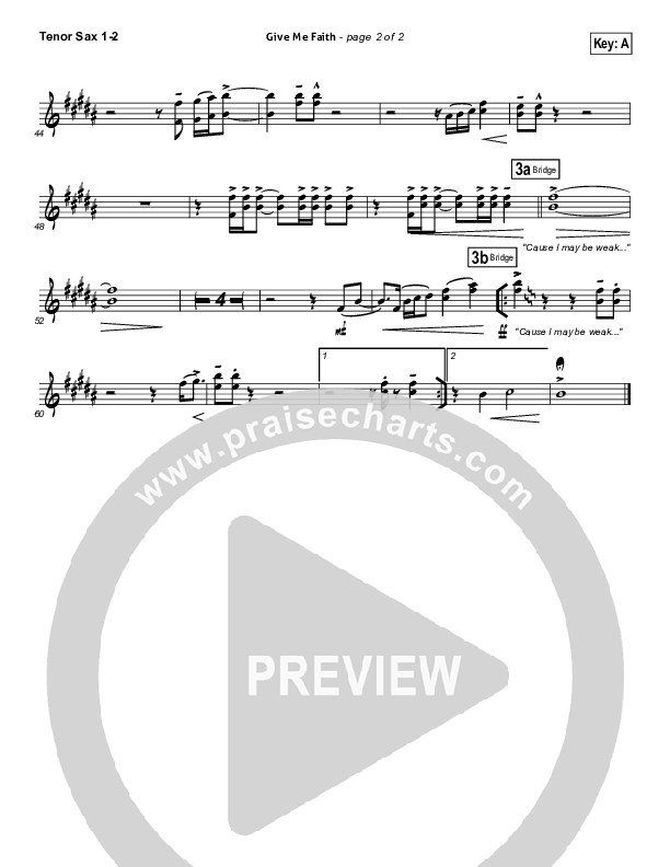 Give Me Faith Tenor Sax 1/2 (Elevation Worship)