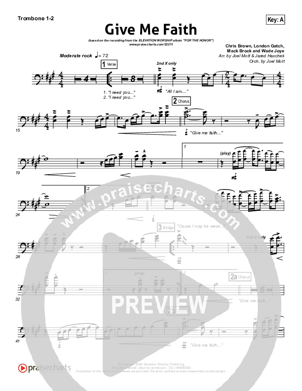 Give Me Faith Trombone 1/2 (Elevation Worship)