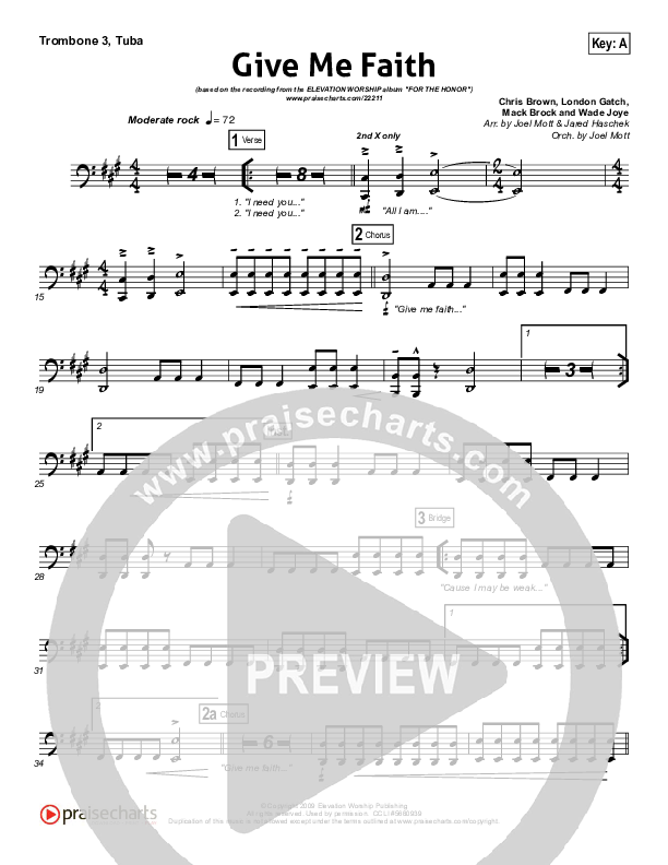 Give Me Faith Trombone 3/Tuba (Elevation Worship)