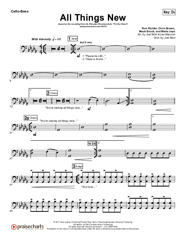 All Things New Cello/Bass (Elevation Worship)