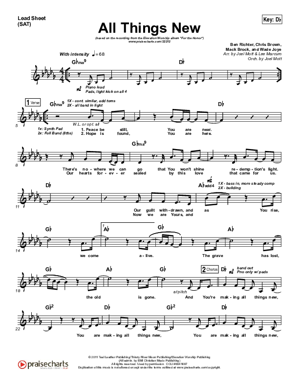 All Things New Lead Sheet (SAT) (Elevation Worship)