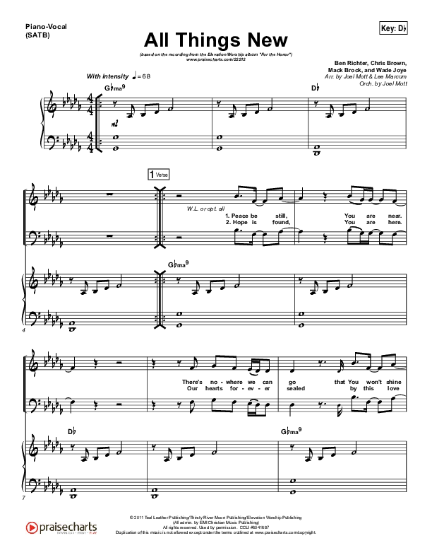 All Things New Piano/Vocal (SATB) (Elevation Worship)