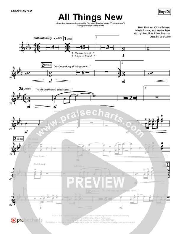 All Things New Tenor Sax 1/2 (Elevation Worship)
