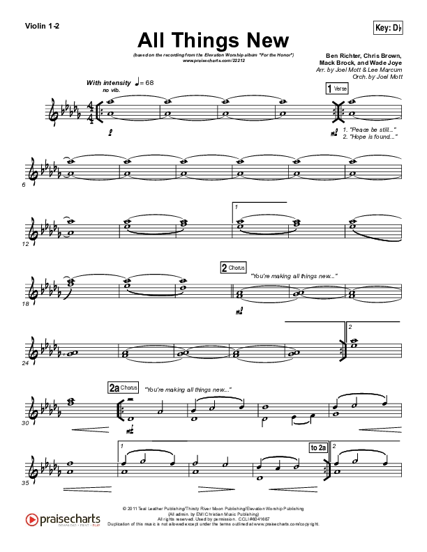 All Things New Violin 1/2 (Elevation Worship)