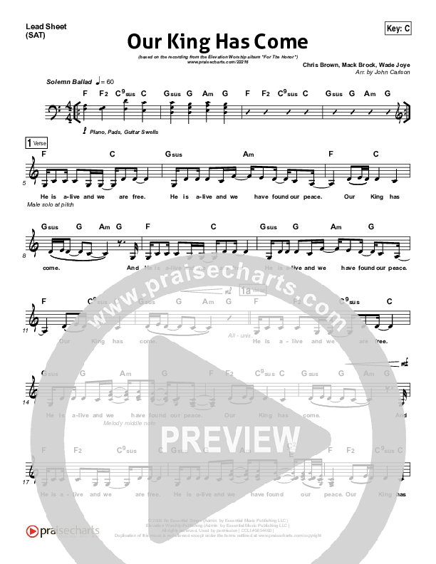 Our King Has Come Lead Sheet (SAT) (Elevation Worship)