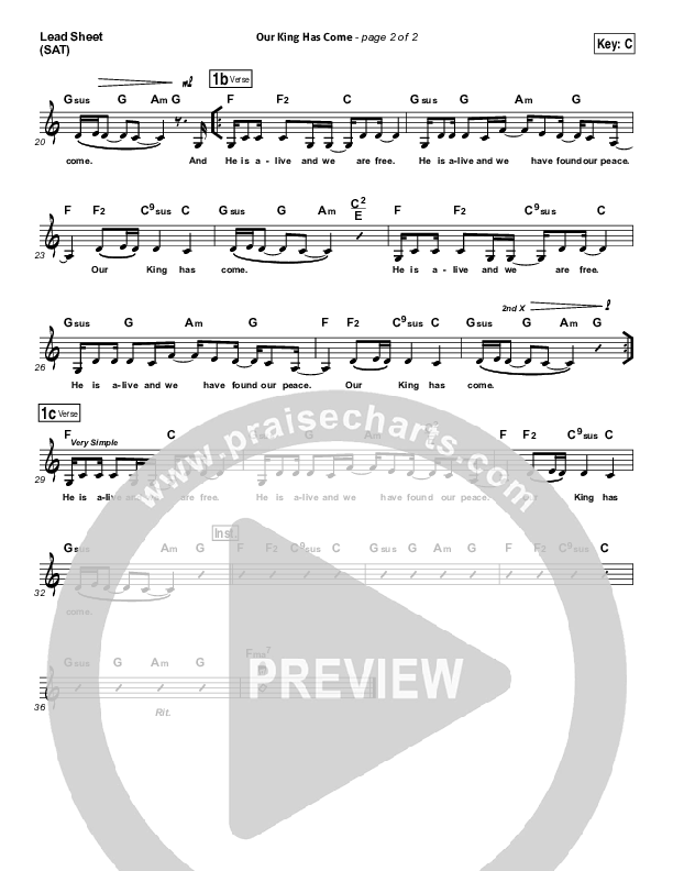 Our King Has Come Lead Sheet (SAT) (Elevation Worship)