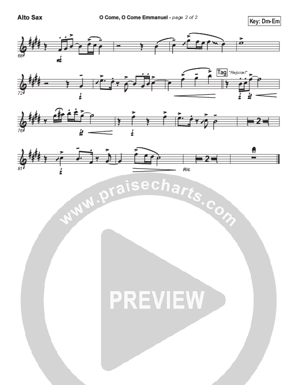 O Come O Come Emmanuel Alto Sax (PraiseCharts Band / Arr. John Wasson)