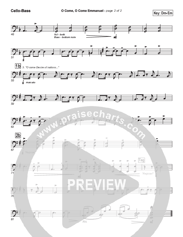 O Come O Come Emmanuel Cello/Bass (PraiseCharts Band / Arr. John Wasson)