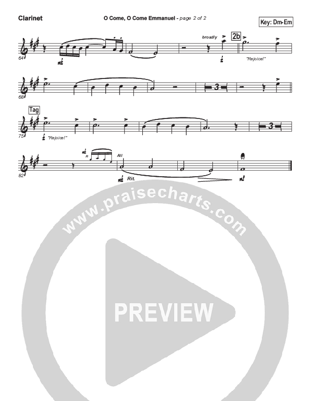 O Come O Come Emmanuel Clarinet (PraiseCharts Band / Arr. John Wasson)