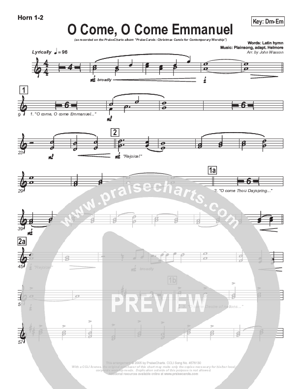 O Come O Come Emmanuel Brass Pack (PraiseCharts Band / Arr. John Wasson)