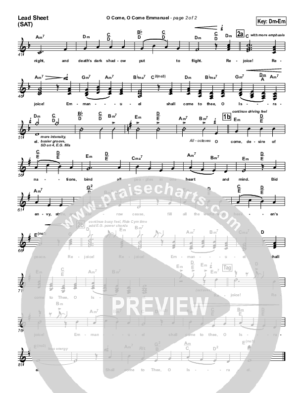 O Come O Come Emmanuel Lead Sheet (SAT) (PraiseCharts Band / Arr. John Wasson)