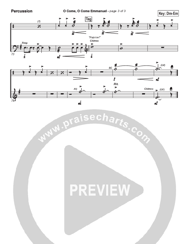 O Come O Come Emmanuel Percussion (PraiseCharts Band / Arr. John Wasson)