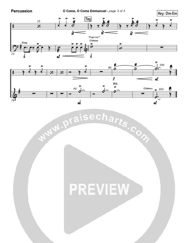 O Come O Come Emmanuel Percussion (PraiseCharts Band / Arr. John Wasson)