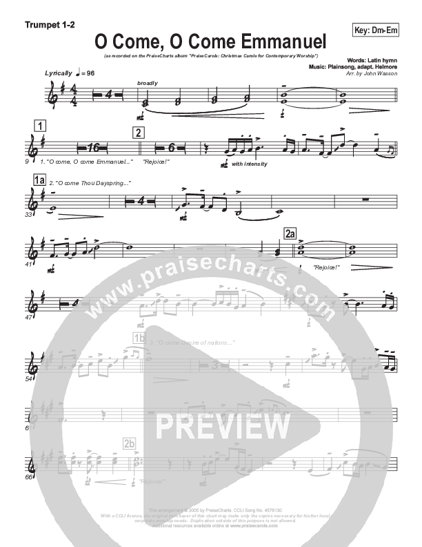 O Come O Come Emmanuel Trumpet 1,2 (PraiseCharts Band / Arr. John Wasson)
