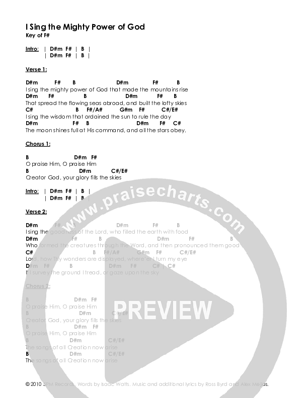 I Sing The Mighty Power Of God Chord Chart (Alex Mejias)