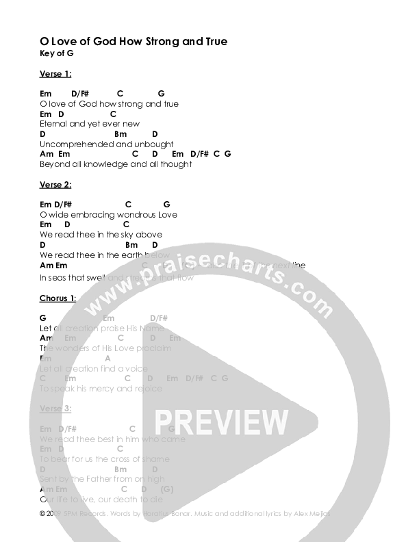 O Love Of God How Strong And True Chords & Lyrics (Alex Mejias)