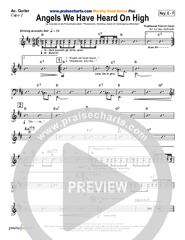 Angels We Have Heard On High Acoustic Guitar (PraiseCharts Band / Arr. Daniel Galbraith)