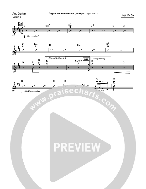 Angels We Have Heard On High Acoustic Guitar (Capo 3) (PraiseCharts Band / Arr. Daniel Galbraith)