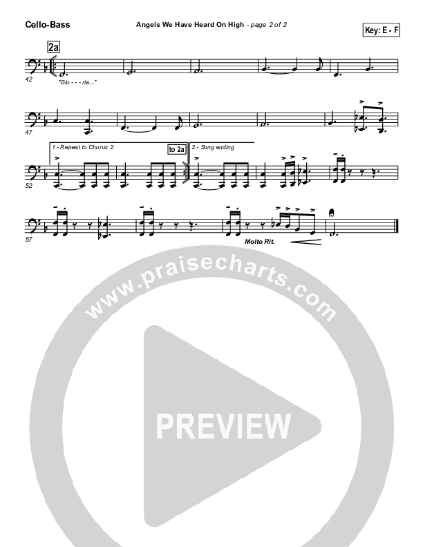 Angels We Have Heard On High Cello/Bass (PraiseCharts Band / Arr. Daniel Galbraith)