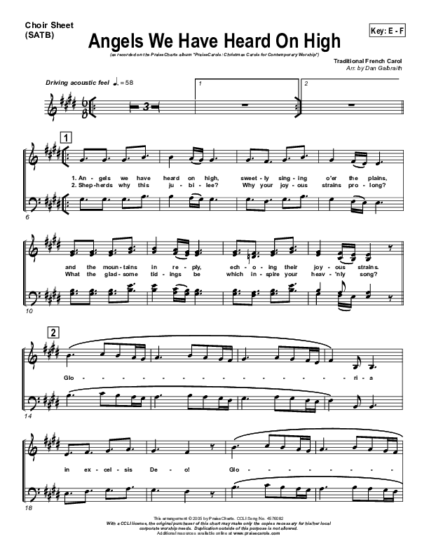 Angels We Have Heard On High Choir Sheet (SATB) (PraiseCharts Band / Arr. Daniel Galbraith)