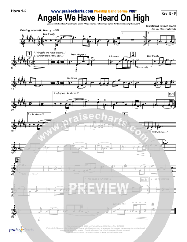 Angels We Have Heard On High French Horn 1/2 (PraiseCharts Band / Arr. Daniel Galbraith)