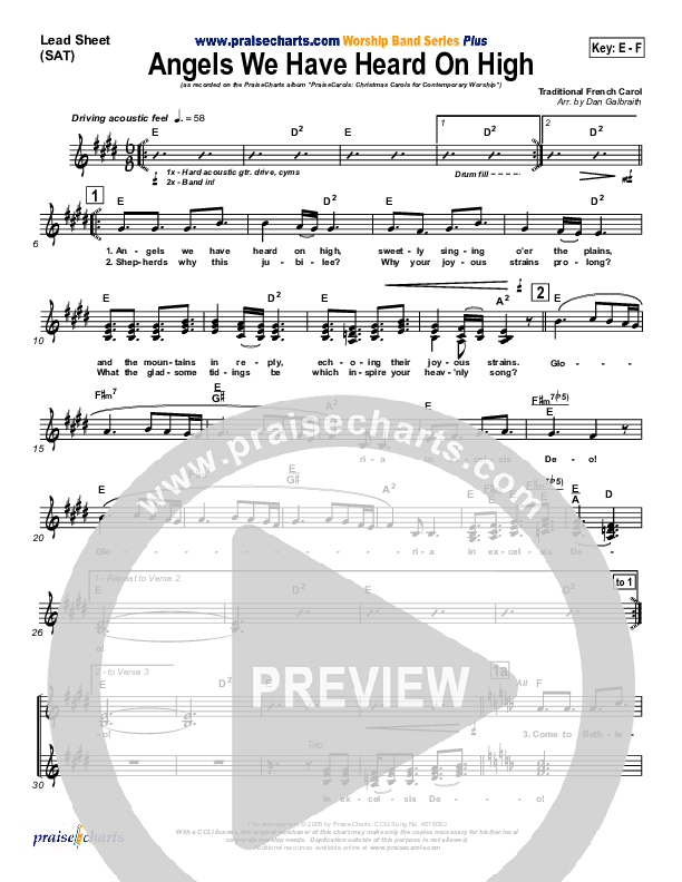 Angels We Have Heard On High Lead Sheet (SAT) (PraiseCharts Band / Arr. Daniel Galbraith)