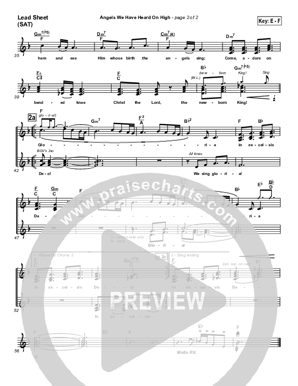 Angels We Have Heard On High Lead Sheet (SAT) (PraiseCharts Band / Arr. Daniel Galbraith)