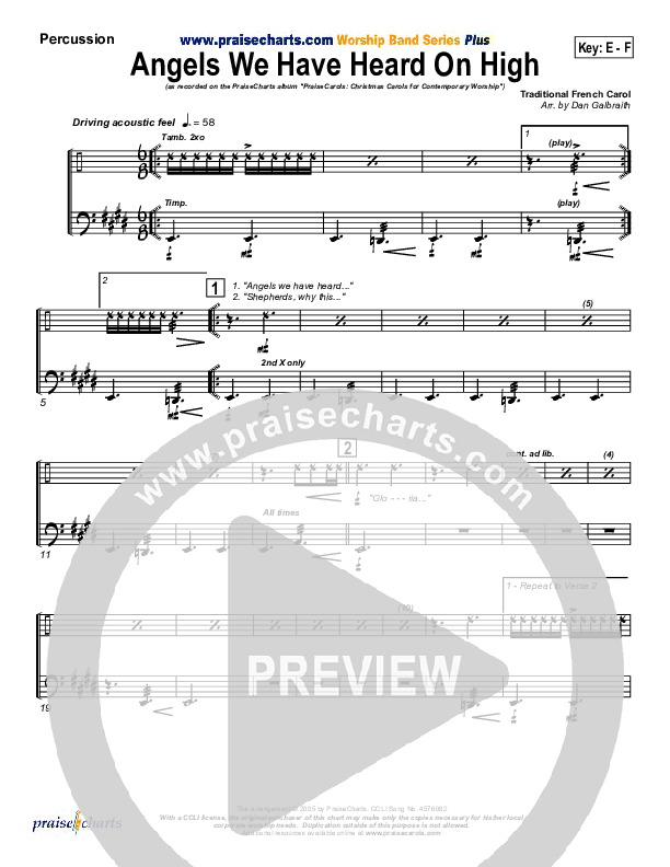 Angels We Have Heard On High Percussion (PraiseCharts Band / Arr. Daniel Galbraith)