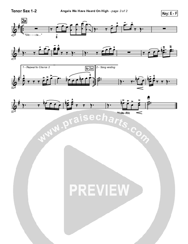 Angels We Have Heard On High Tenor Sax 1/2 (PraiseCharts Band / Arr. Daniel Galbraith)