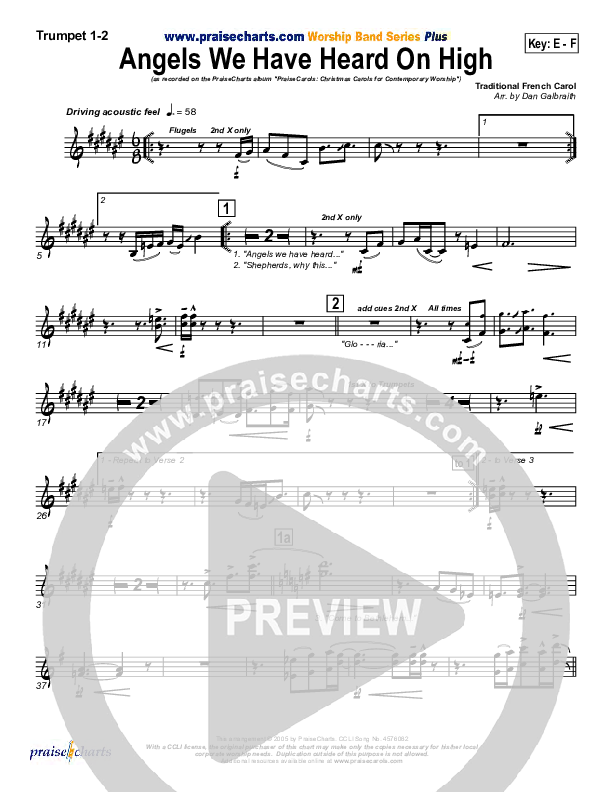 Angels We Have Heard On High Trumpet 1,2 (PraiseCharts Band / Arr. Daniel Galbraith)