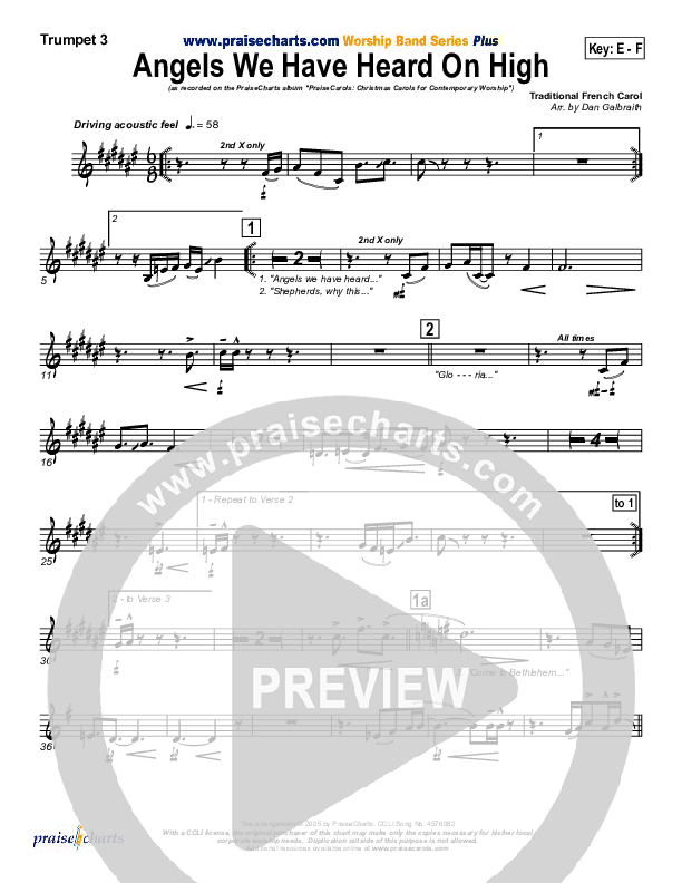 Angels We Have Heard On High Trumpet 3 (PraiseCharts Band / Arr. Daniel Galbraith)