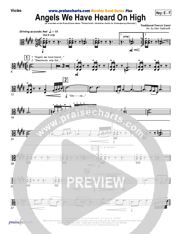Angels We Have Heard On High Viola (PraiseCharts Band / Arr. Daniel Galbraith)